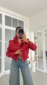 Kırmızı Dik Yaka Astarlı Vatkalı Muadil Deri Ceket GAUS-02162GAUSJacketsGAUS-02162