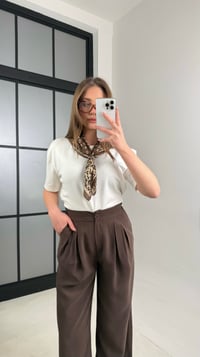 Acı Kahve Beli Lastikli Pile Detaylı Tencel Pantolon GAUS-00995GAUSPantsGAUS-00995
