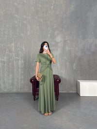 Haki Önden Çapraz Drapeli Modal Kumaş Elbise Gaus00200GausELBİSEGU1001470