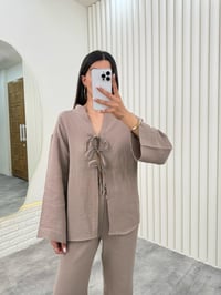 Vizon Önü Bağlamalı Beli Lastikli Müslin Kumaş Takım Gaus00282GausTAKIMGU1001658