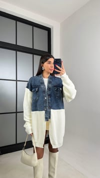 Ekru Denim Detaylı Triko Hırka GAUS-01002GAUSHIRKAGAUS-01002