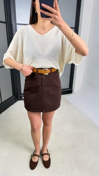 Acı Kahve Kemerli Kot Etek GAUS-01475GAUSETEKGAUS-01475