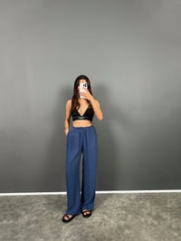 MD İndigo Mavi Beli Lastikli Cepli Tensel Rahat Dokuma Muadil PantolonGausPANTOLONGU008776