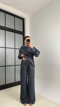 Antrasit Şal Detaylı Belden Kuşaklı Beli Lastikli İthal Kumaş İkili Takım GAUS-01154GAUSSuitsGAUS-01154