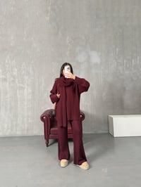 Jeday Bordo Atkı Detaylı Balıkçı Yaka Örme Triko TakımGausTAKIMGU100113