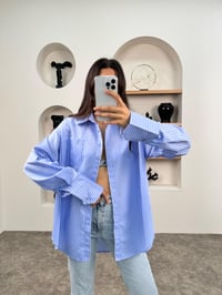 Lesa Mavi ZR Model Çizgili Oversize GömlekGausGÖMLEKGU009016