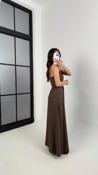 Kahve Ayarlanabilir Askılı Kuşaklı Basic Keten Elbise Gaus00387GausELBİSEGU1001902