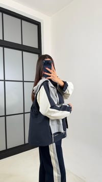 Lacivert Garnili Ceket Beli Lastikli Pantolon İkili Tasarım Takım GAUS-00699GAUSSuitsGAUS-00699