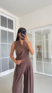 Kahve OYS Model Bağlama Detaylı Bluz Beli Lastikli Pantolon İkili Modal Takım GAUS-01662GAUSSuitsGAUS-01662