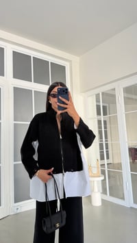Siyah Gömlek Detaylı Örme Hırka Beli Lastikli Cepli Pantolon İkili Triko Takım GAUS-02132GAUSSuitsGAUS-02132