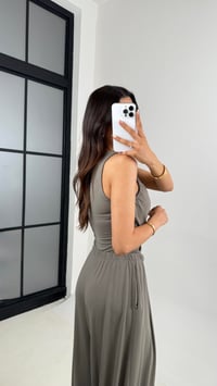 Haki Oys Muadil Dekolteli Beli Lastikli Cepli Modal Kumaş Tulum Gaus00648GausTULUMGU1002507