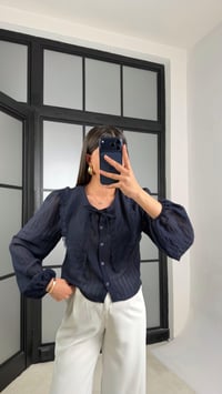 Lacivert Bebe Yaka Önü Bağlamalı Transparan Gömlek GAUS-01241GAUSGÖMLEKGAUS-01241