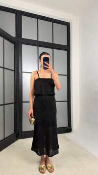 Siyah Askılı Nakışlı Beli Lastikli Triko Elbise GAUS-01398GAUSELBİSEGAUS-01398