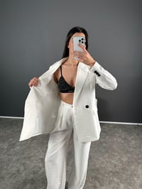 Beyaz  Premium Keten Astarlı Ceket Pantolon İkili TakımGausTAKIMGU004564