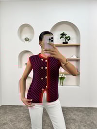 Loza Kırmızı Çizgili Düğmeli YelekGausYELEKGU00903465