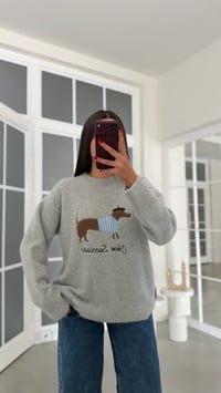 Gri Muadil Köpek Desenli Triko Kazak GAUS-02181GAUSKAZAKGAUS-02181