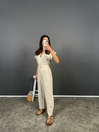 Tatissi Taş Kemer Bağlamalı V Yaka Keten TulumGausTULUMGU008409