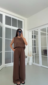 Kahve Bluz Beli Lastikli Pantolon Yıkamalı Tencel Takım GAUS-01795GAUSSuitsGAUS-01795