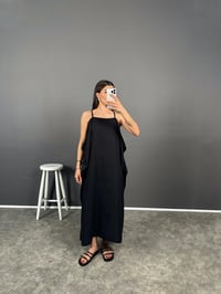Odila Siyah Premium Askılı Yanları Fırfırlı ElbiseGausELBİSEGU008173