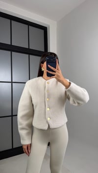 Krem Gold Düğmeli Belden Oturtma Kaşe Ceket GAUS-00849GAUSCEKETGAUS-00849