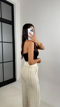 Ekru Beli Lastikli Krinkıl Kumaş Tasarım Pantolon GAUS-0031GAUSPANTOLONGAUS-0031