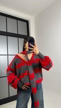 Kırmızı Şeritli Atkı Detaylı Triko Hırka GAUS-00865GAUSHIRKAGAUS-00865