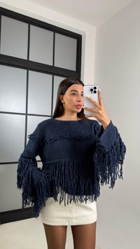 Lacivert Saçaklı Örme Triko Kazak GAUS-00134GAUSKAZAKGAUS-00134