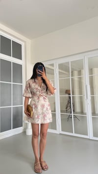 Pembe Transparan Çiçek Desenli Mini Elbise GAUS-01665GAUSELBİSEGAUS-01665