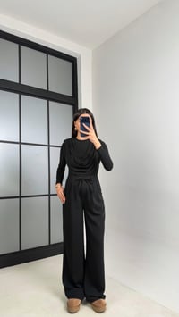 Siyah Beli Lastikli Kuşaklı İthal Kumaş Pantolon GAUS-00869GAUSPANTOLONGAUS-00869