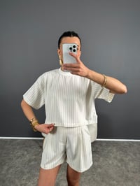 Beyaz Çizgili Şort Tshirt İkili Takım GausTAKIMGU004718