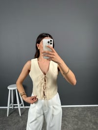 Krem Önden Bağlamalı Astarlı Yelek GausYELEKGU008340