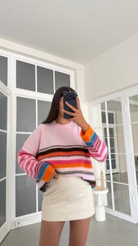 Pembe Bisiklet Yaka Çizgili Kazak GAUS-02182GAUSSweaterGAUS-02182