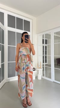 Çok Renkli Ayarlanabilir Askılı Beli Lastikli Crop Pantolon İkili Desenli Takım GAUS-01749GAUSTAKIMGAUS-01749