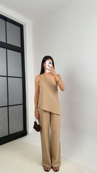 Vizon Tek Omuz Bluz Beli Lastlik Pantolon Keten Takım Gaus00696GausTAKIMGaus00696