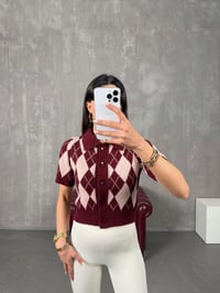 Bordo Baklava Desenli Yarım Kol Polo Yaka HırkaGausHIRKAGU100363