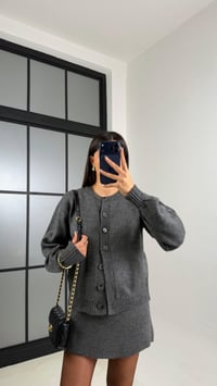 Antrasit Düğmeli Hırka Beli Lastikli Etek Triko Takım GAUS-00823GAUSTAKIMGAUS-00823