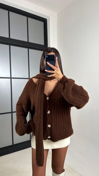 Kahve Şal Detaylı Yumuşak Dokulu Triko Hırka GAUS-00650GAUSHIRKAGAUS-00650