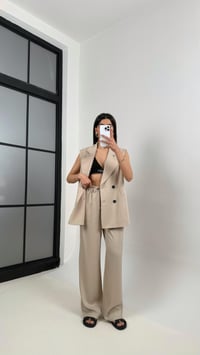 Taş  Önü Düğmeli Astarlı Yelek Beli Lastikli Pantolon Tencel Premium Takım Gaus00366GausTAKIMGU1001850