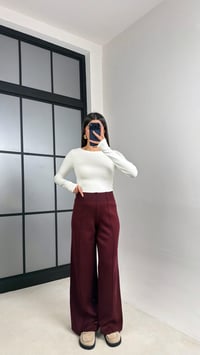 Bordo Beli Lastikli Dikiş Detaylı Triko Pantolon GAUS-00856GAUSPANTOLONGAUS-00856