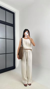 Taş Sıfır Kol Bluz Beli Lastikli Pantolon Md Muadil Keten Takım Gaus00495 GausTAKIMGU1002160