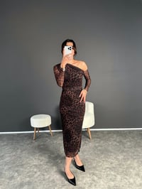 Tek Omuz Tül Leoparlı Astarlı Elbise GausELBİSEGU002642