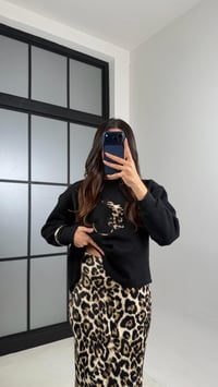 Siyah Kahve Leopar Desenli Bluz Etek İkili Saten Takım GAUS-00903GAUSTAKIMGAUS-00903