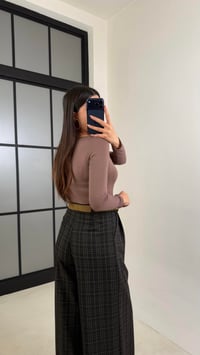 Füme Pile Detaylı Desenli Kumaş Pantolon GAUS-00911GAUSPANTOLONGAUS-00911