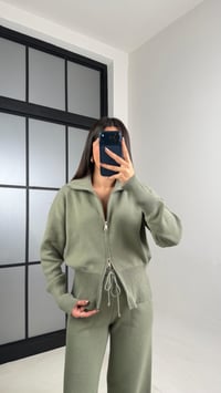 Yeşil Çift Fermuarlı Hırka Beli Lastikli Pantolon Triko Takım GAUS-01090GAUSTAKIMGAUS-01090