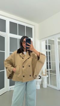 Camel Kadife Yaka Astarlı Pelerin Trençkot GAUS-01907GAUSمعاطف الترنشكوت GAUS-01907