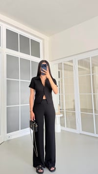 Siyah Crop Bluz Beli Lastikli Pantolon Bürümcük Takım GAUS-01555GAUSSuitsGAUS-01555