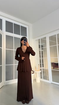 Acı Kahve Önü Düğmeli Hırka Beli Lastikli Etek Takım GAUS-02074GAUSSuitsGAUS-02074
