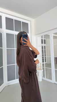Kahve Yarasa Kol Gömlek Beli Lastikli Pantolon Tencel Denim Takım GAUS-01785GAUSTAKIMGAUS-01785