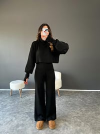 Li Siyah Crop Pantolon Triko TakımGausTAKIMGU002485