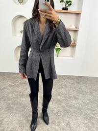Gri Siyah Karışımlı Balıksırtı Belden Oturmalı Astarlı CeketGausCEKETGU00903413